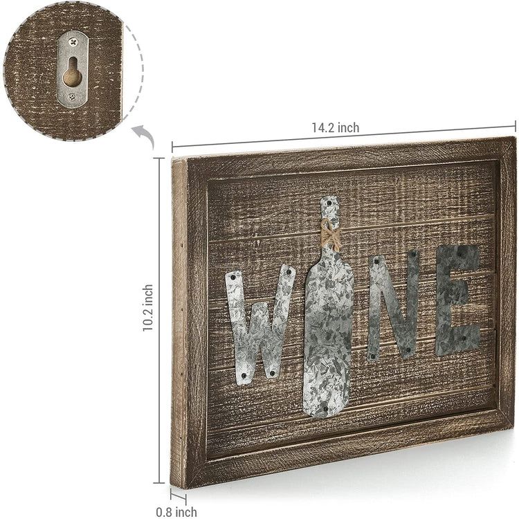 Brown Wood and Galvanized Metal Letter Wine Decorative Wall Mounted Sign Artwork-MyGift