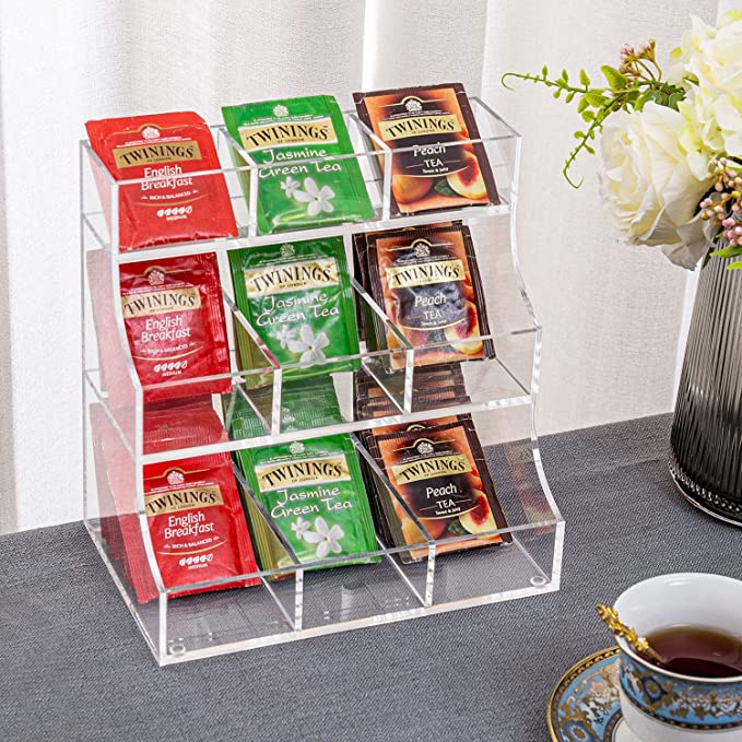 Clear Acrylic 3 Tier Countertop or Wall Mounted Tea Bag Organizer, Teabag Storage Holder and Server Rack-MyGift