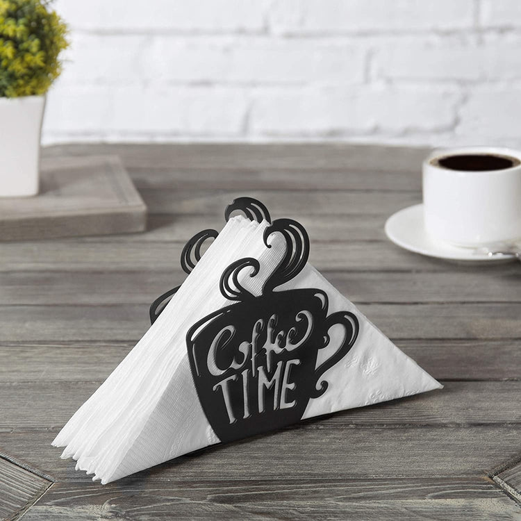 Decorative Coffee Time Mug Design Black Metal Napkin Holder-MyGift