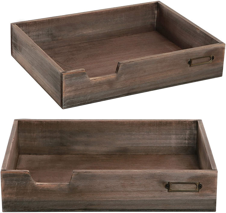 Set of 2, Distressed Brown Wood Office Document Tray-MyGift
