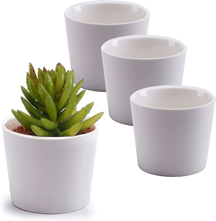 3.5 Inch White Round Ceramic Succulent Planter Pots, Set of 4