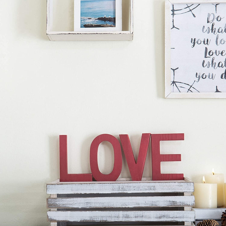 Tabletop Red Wood Block LOVE Decorative Sign, Standing Cutout Letters