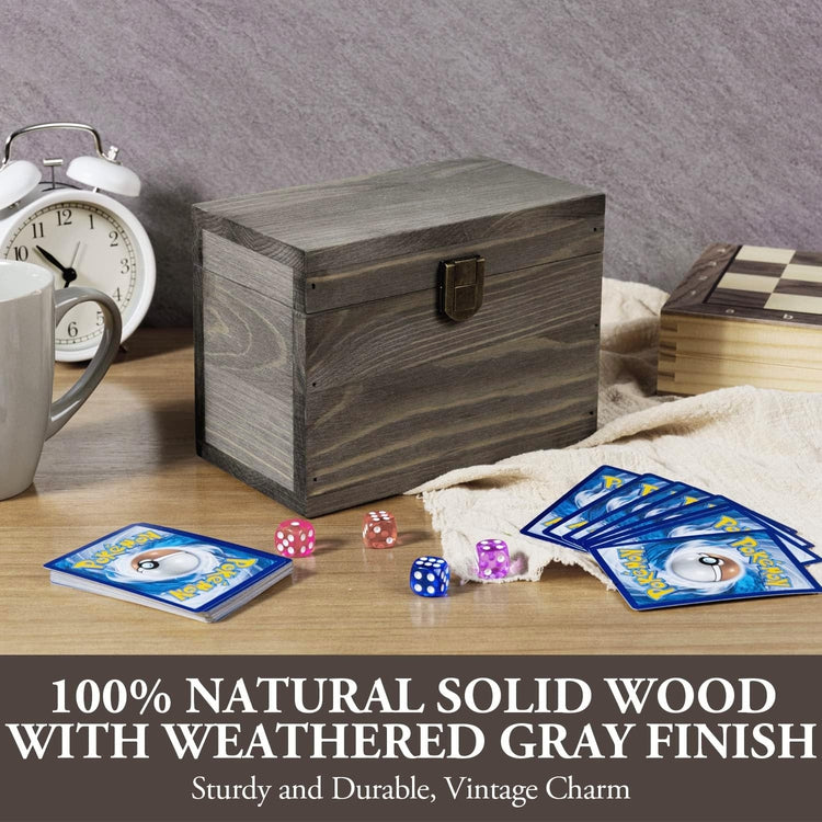 Card Deck Storage Box Weathered Gray Wood Organizer for Collectible Trading Cards or Game Playing Decks-MyGift