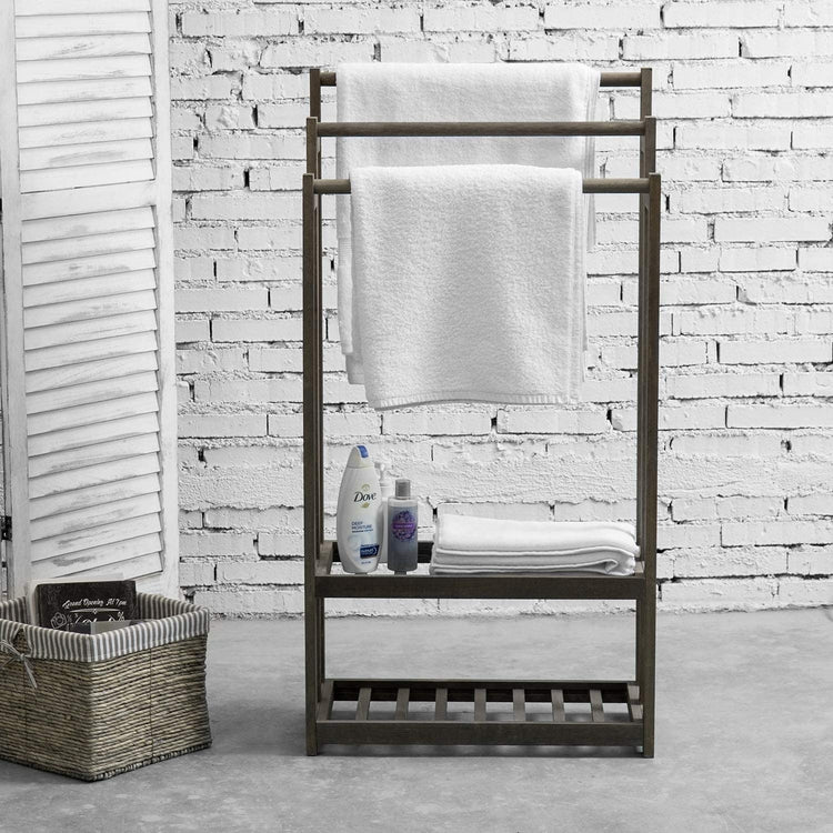 MyGift Wall-Mounted Rustic Gray Wood 3-Tier Bathroom Organizer Shelf Rack with 23 inch Hand Towel Bar