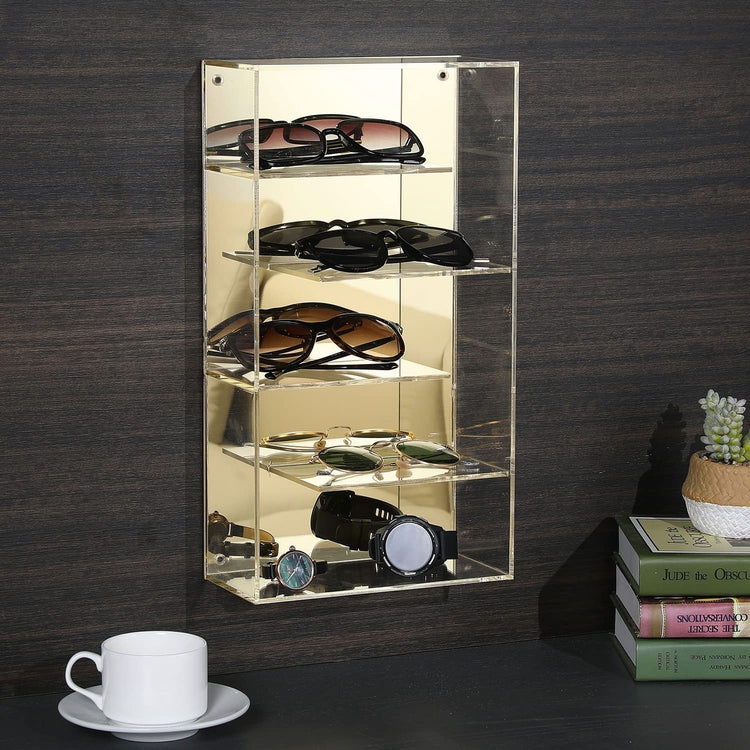 Acrylic Wall Mounted Sunglasses Holder Organizer with Split-Level Design, Acrylic Eyewear Display Case Shelf-MyGift