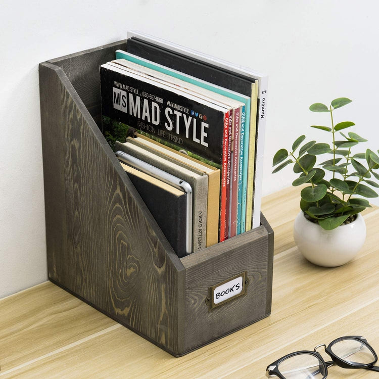 Large Capacity Vintage Gray Solid Wood Document File Organizer