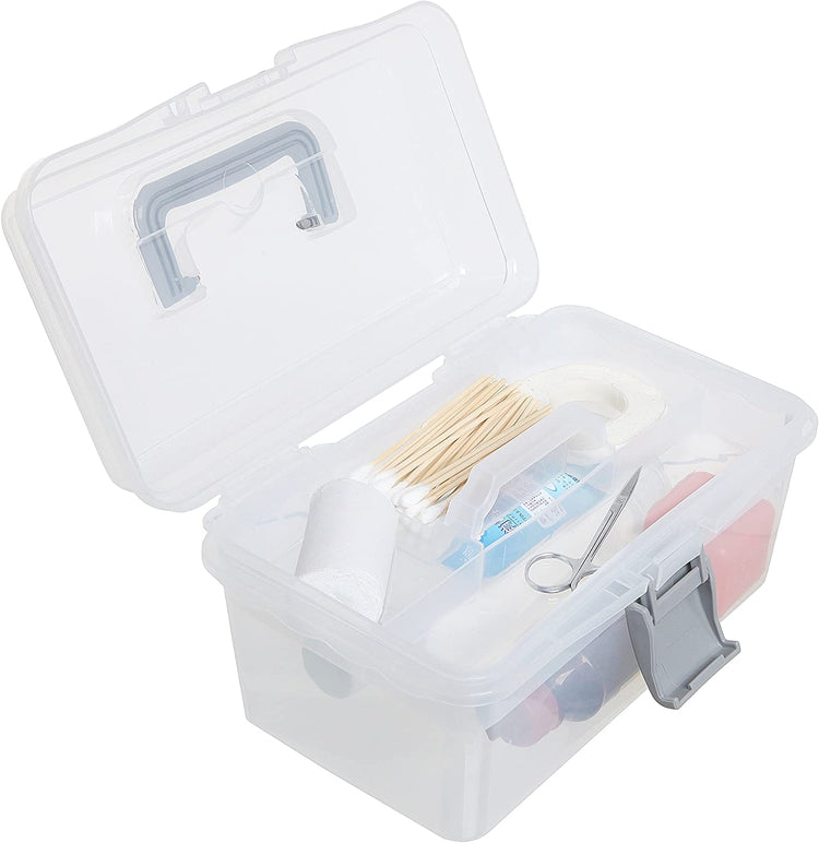 MyGift Clear Gray Multipurpose First Aid, Arts & Craft Supply Case, Storage Container Box with Removable Tray