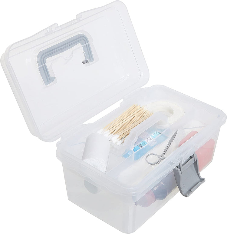 Clear Gray Multipurpose First Aid, Arts & Craft Supply Case, Storage Container Box with Removable Tray