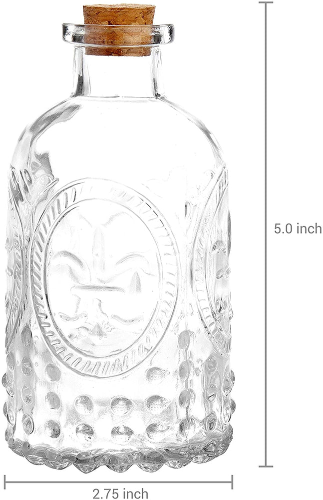 Set of 3 Antique Glass Embossed Apothecary Bottles with Cork Lids-MyGift