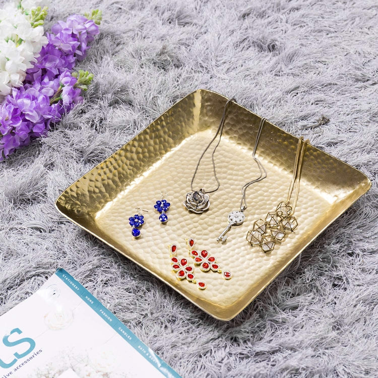 Brass-Tone Antique-Style Hammered Square Tabletop Display Tray-MyGift