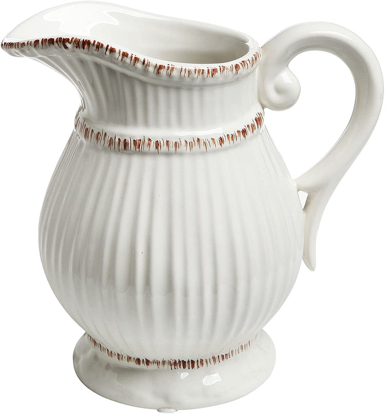 White Ceramic French Country Water Pitcher Flower Vase