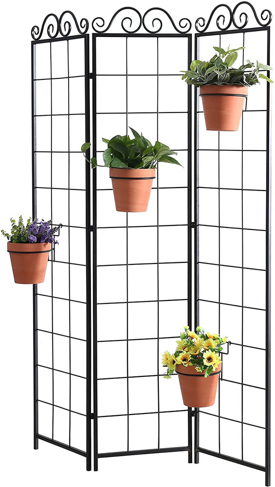 Set of 6 Black Metal Wire Hanging Planter Holders for Wire Trellis Wall, 7 inch-MyGift