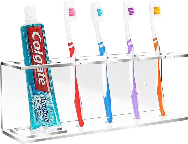 Wall-Mounted White Acrylic 4-Slot Toothbrush and Toothpaste Holder, Bathroom Storage Shelf-MyGift