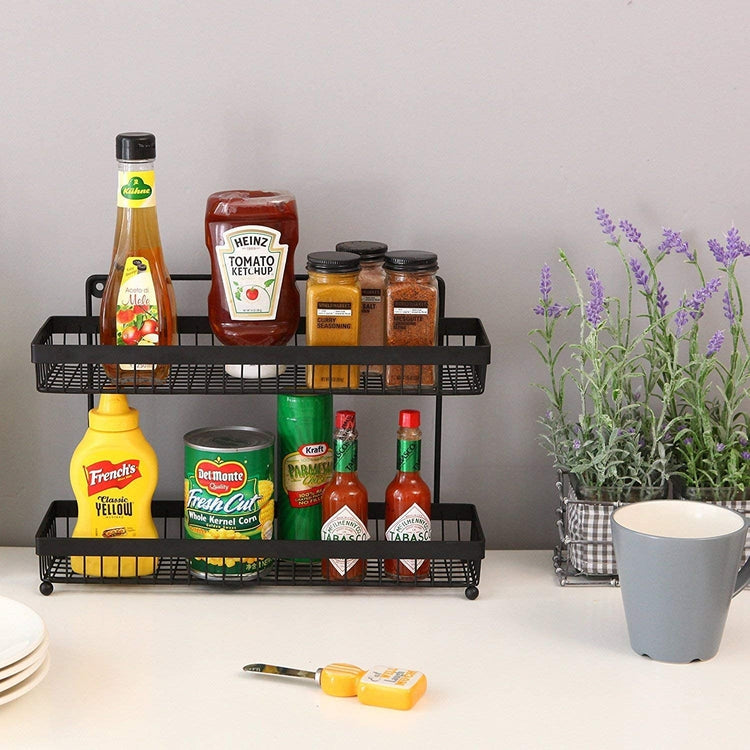 Black Metal Wall Mountable Kitchen Spice Rack, 14-Inch