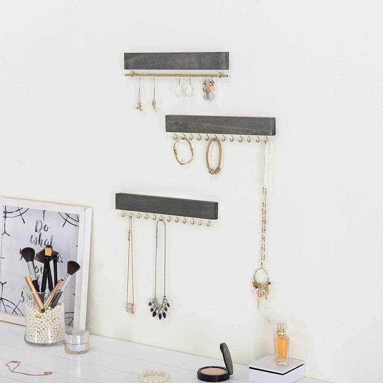 6 Piece Wall Mounted Jewelry Rack with Necklace/Earring Bar and Hooks