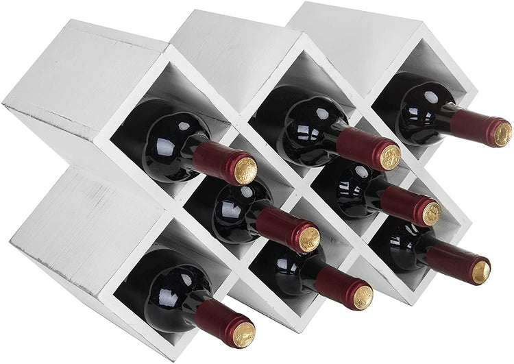 Vintage White Wood 8-Bottle Countertop Wine Rack, Tabletop Wine Bottle Holder-MyGift