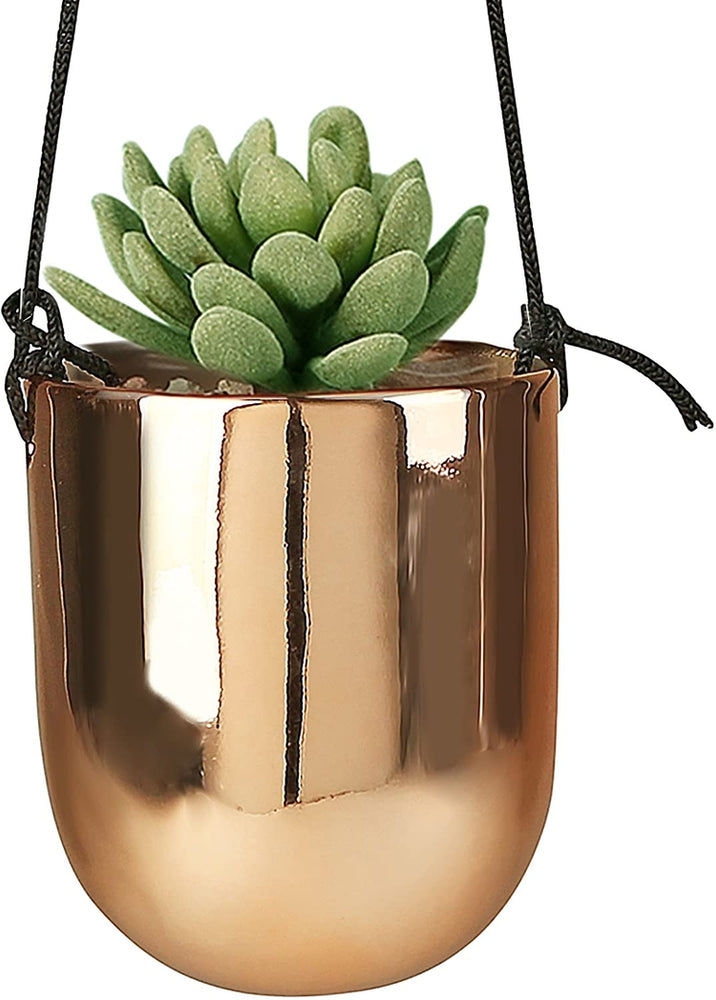 Set of 3 Metallic Copper-Tone Ceramic Hanging Planters-MyGift