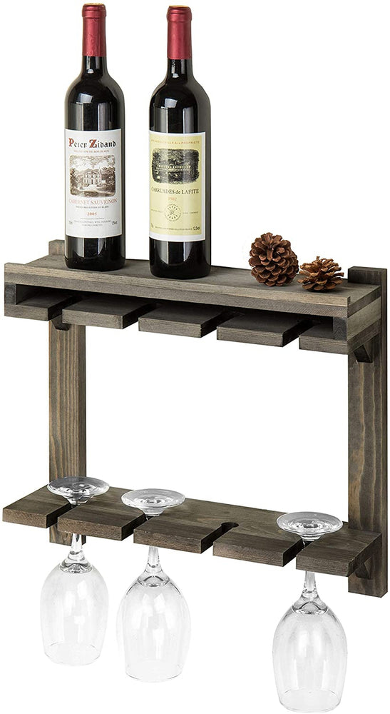 Gray Wood 2-Tier Wall-Mounted Wine Glass Storage Rack-MyGift