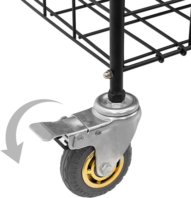 2-Compartment Black Metal Rolling Sports Ball & Gym Equipment Storage Cart-MyGift