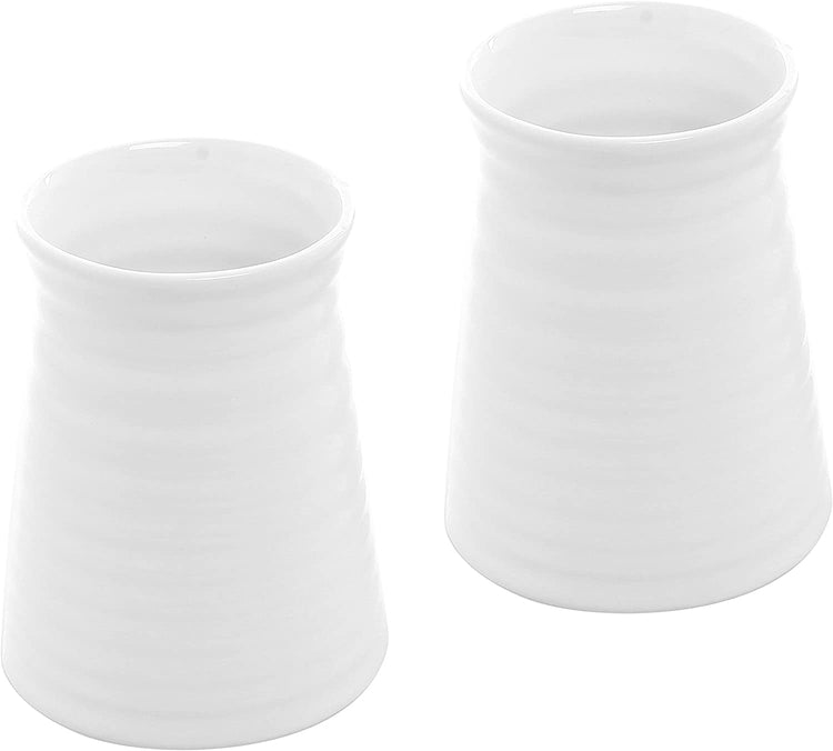 Set of 2, Ribbed White Ceramic Flower Vases, Tabletop Plant Containers-MyGift