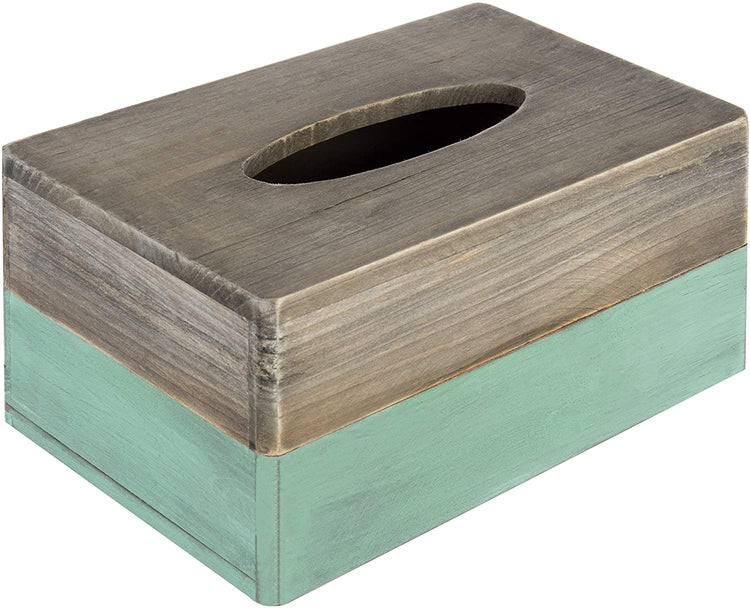 Whitewashed Blue Wood Rectangular Tissue Holder-MyGift