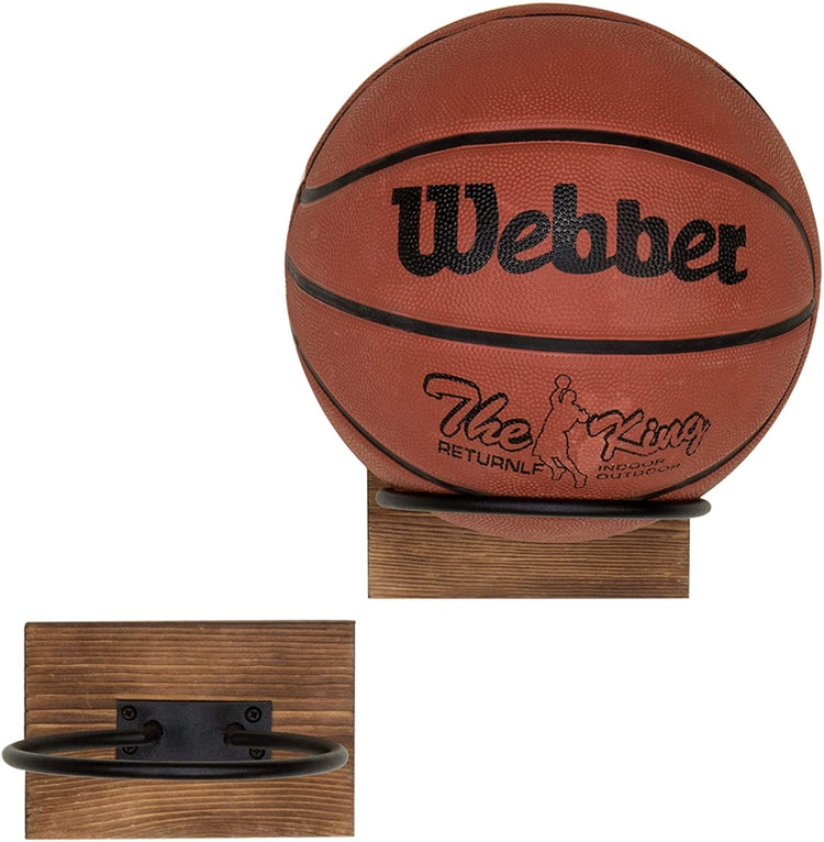 Set of 2, Wood & Metal Sport Ball Storage Rack & Wall-Mounted Sporting Equipment Display Holder-MyGift