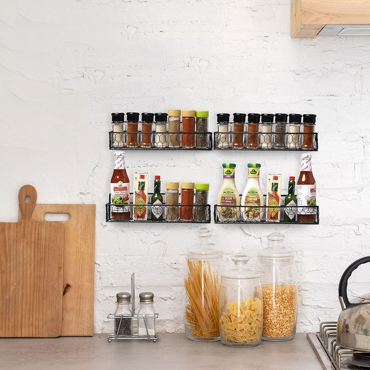 12-inch Black Chicken Wire Wall Mounted Spice Rack, Kitchen