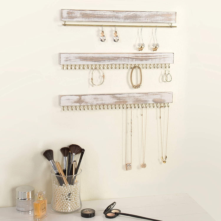 Rustic Jewelry Organizer - Wall Mounted Jewelry Holder W/Removable Bracelet  Rod