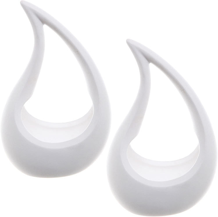 Set of 2, White Unglazed Ceramic Tear Drop Design Air Plant Vase, Tealight Candle Holder-MyGift