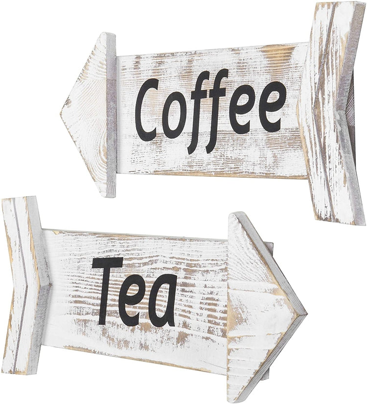 Whitewashed Wood Tea and Coffee Wall Mounted Decorative Arrow Signs-MyGift
