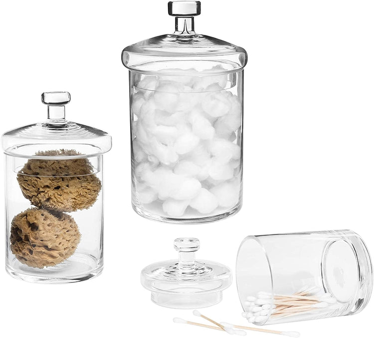 Set of 3 Clear Glass Decorative Apothecary Jars with Lids-MyGift