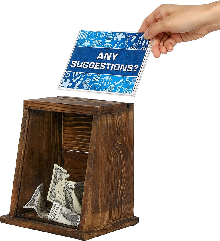Wood Tip Collection & Donation Box, Removable Chalkboard and Clear Acrylic Sign Holder-MyGift