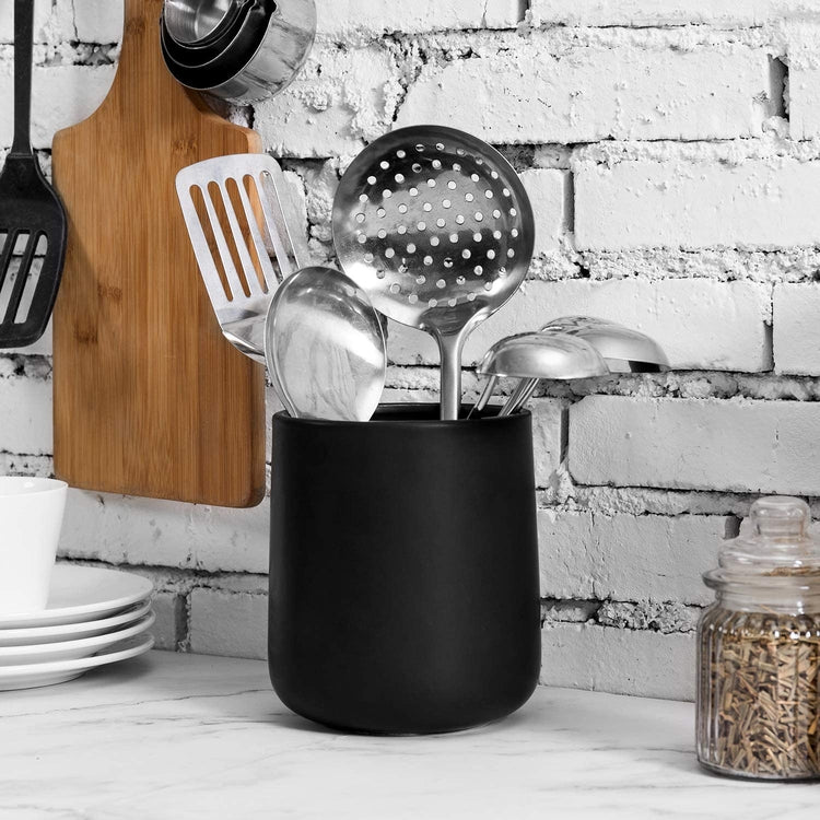 Matte Black Utensil Holder, Ceramic Kitchen Cookware Container, 6 Inch-MyGift