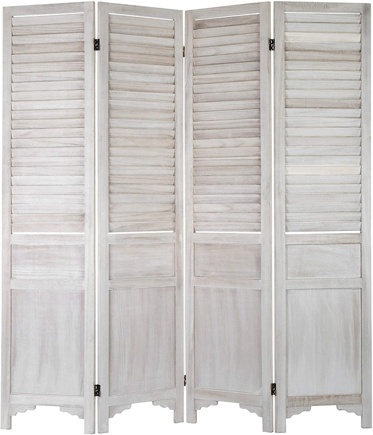 Vintage White Wood Louvered Folding Room Divider w/4-Panels-MyGift