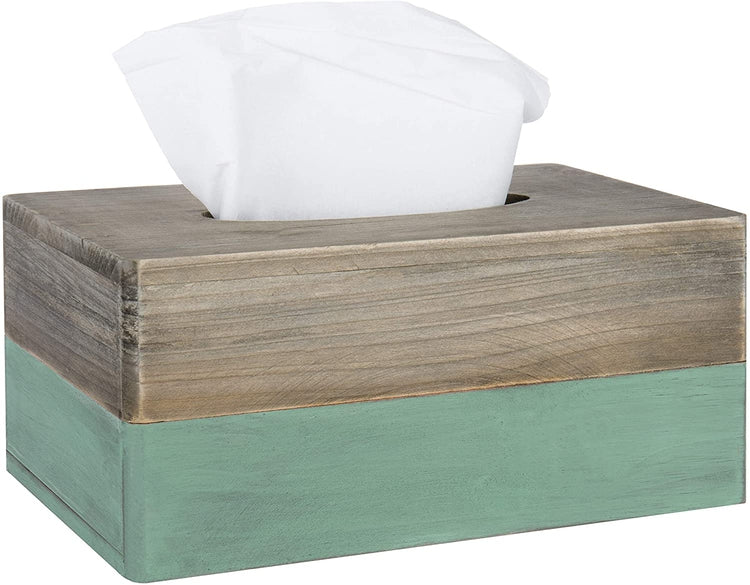 Whitewashed Blue Wood Rectangular Tissue Holder-MyGift