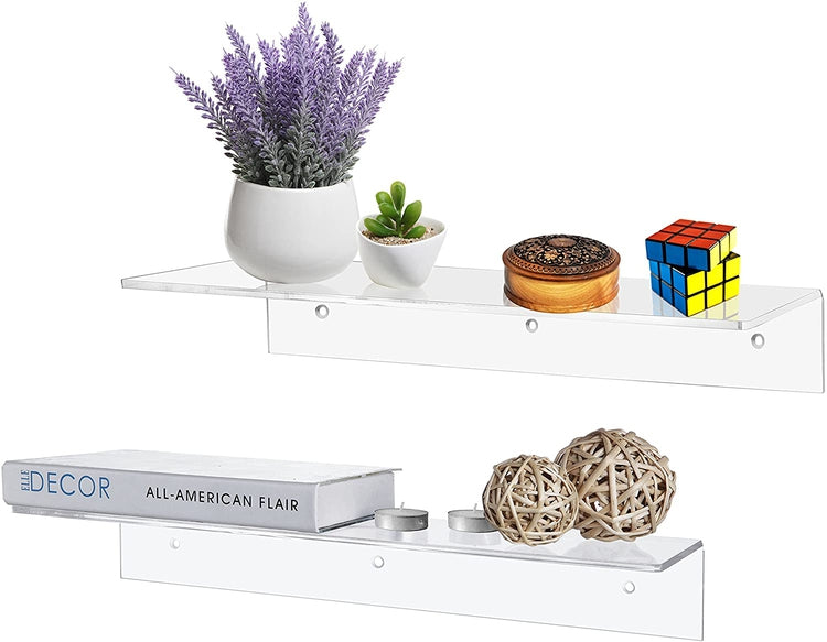 17-Inch Contemporary Clear Acrylic Wall Mounted Floating Shelf, Set of 2