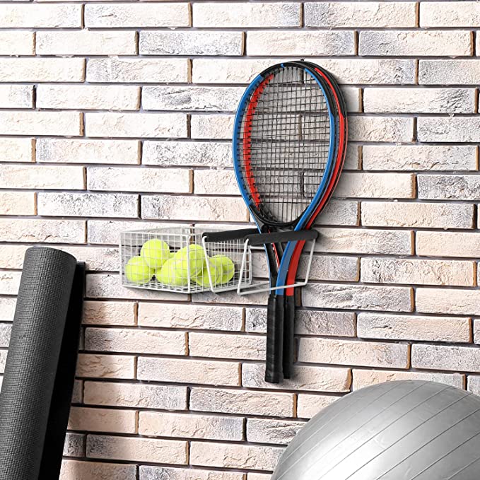 Wall Mounted Racket Holder, Tennis Balls and Racquet Display Sport Equipment Organizer-MyGift
