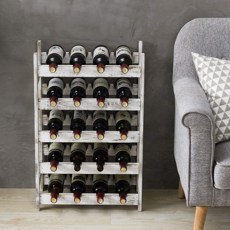 20 Bottle, Whitewashed Wood Free-Standing Floor Wine Rack