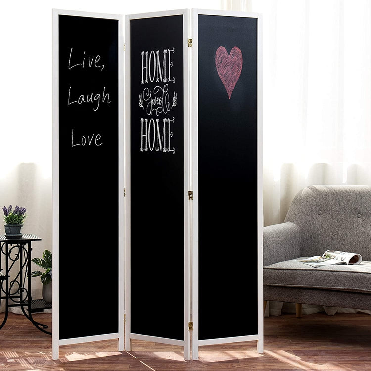 Folding Chalkboard Room Divider w/ Wood Frame & 3 Panels