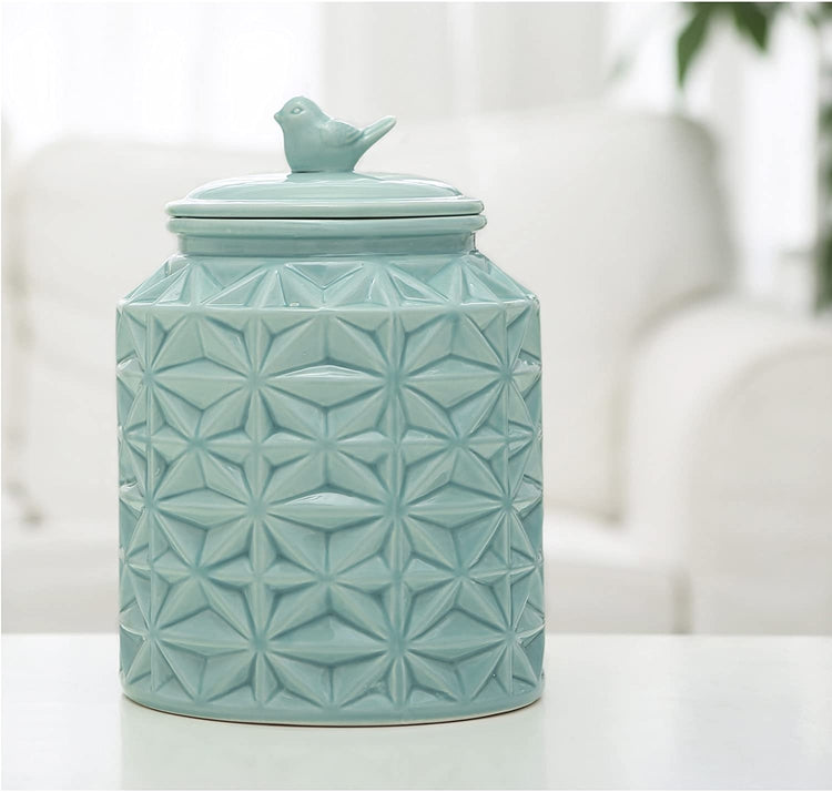 Turquoise Vintage Ceramic Kitchen Flour Canister, Cookie Jar with