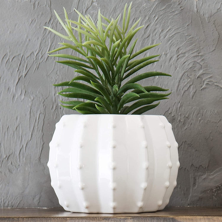 6-Inch White Ceramic Cactus-Shaped Planter Pot-MyGift