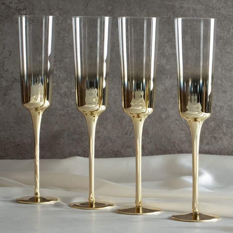 Modern Gold Plated Smoky Gradient Glass Champagne Flutes Glasses, Set of 4