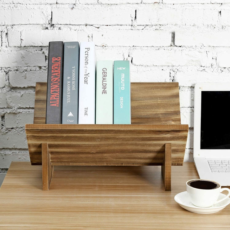 Rustic Burnt Wood Tilted Desktop Bookshelf