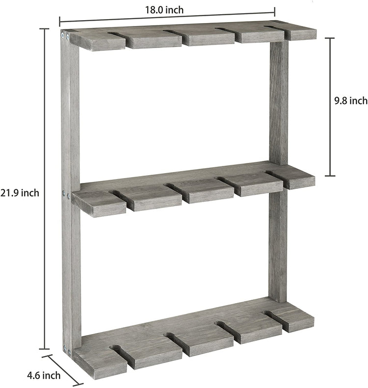 Gray Wood Wall-Mounted 12 Wine Glass Holder Rack, Inverted Stemware Display-MyGift