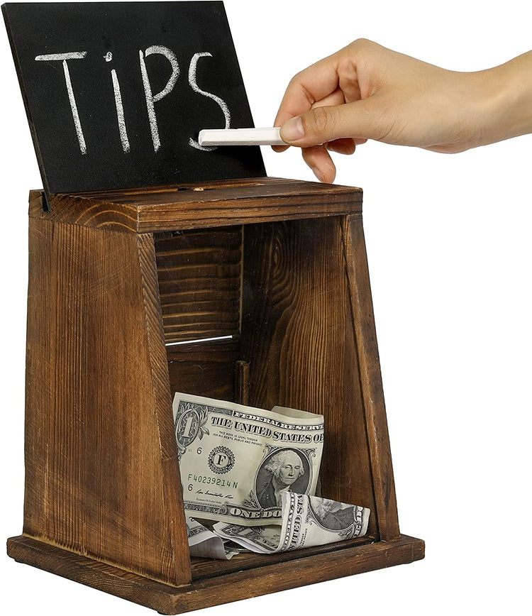 Wood Tip Collection & Donation Box, Removable Chalkboard and Clear Acrylic Sign Holder-MyGift