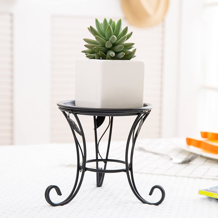 Black Iron Scrollwork Desktop Plant Display Stand, 5 Inches