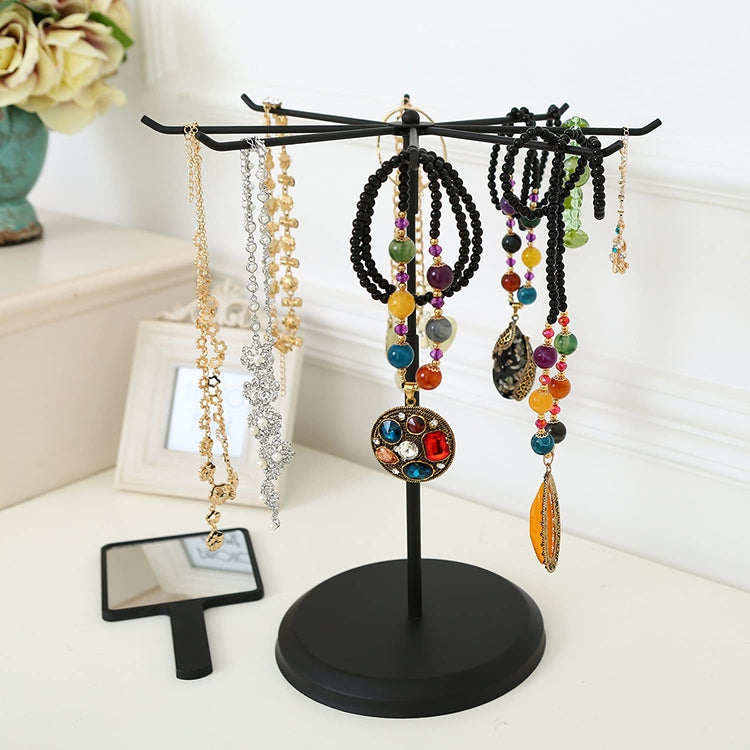 Black Metal Rotating Jewelry Holder (23 Hooks) - Jewelry Display Stand -  Holder For Necklaces, Bracelets, Rings And Earrings