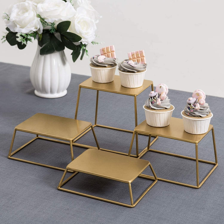 Set of 4, Brass Tone Metal Nesting Buffet Table Food, Retail Display Risers-MyGift