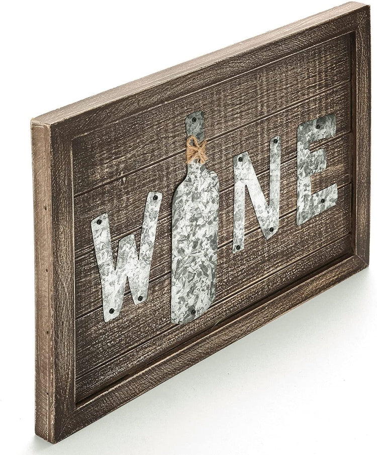 Brown Wood and Galvanized Metal Letter Wine Decorative Wall Mounted Sign Artwork-MyGift