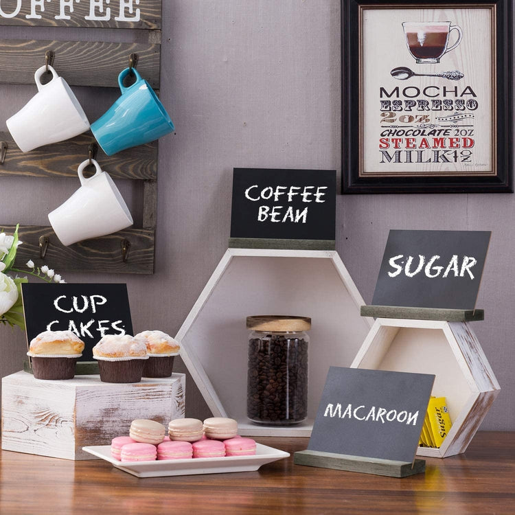 Brown 10 Pack of 5" x 6" Mini Chalkboard Signs with Vintage Wood Base Stands